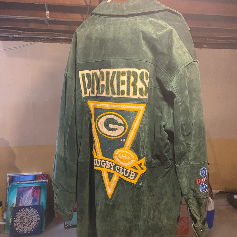 Vintage 90s DSJ NFL Green Bay Packers Leather Wool Varsity Jacket Mens L